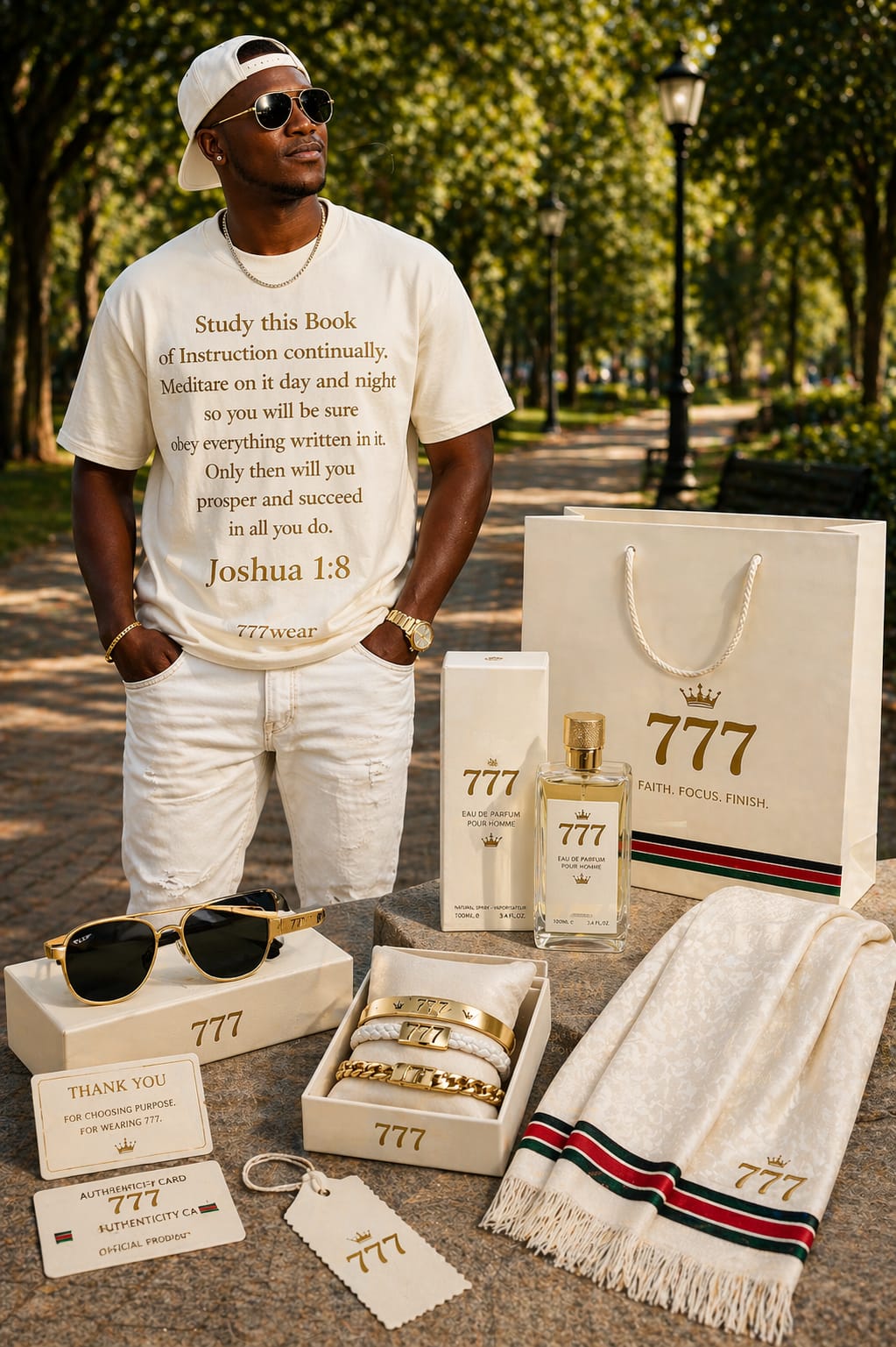 Joshua 1:8 cream tee in the park